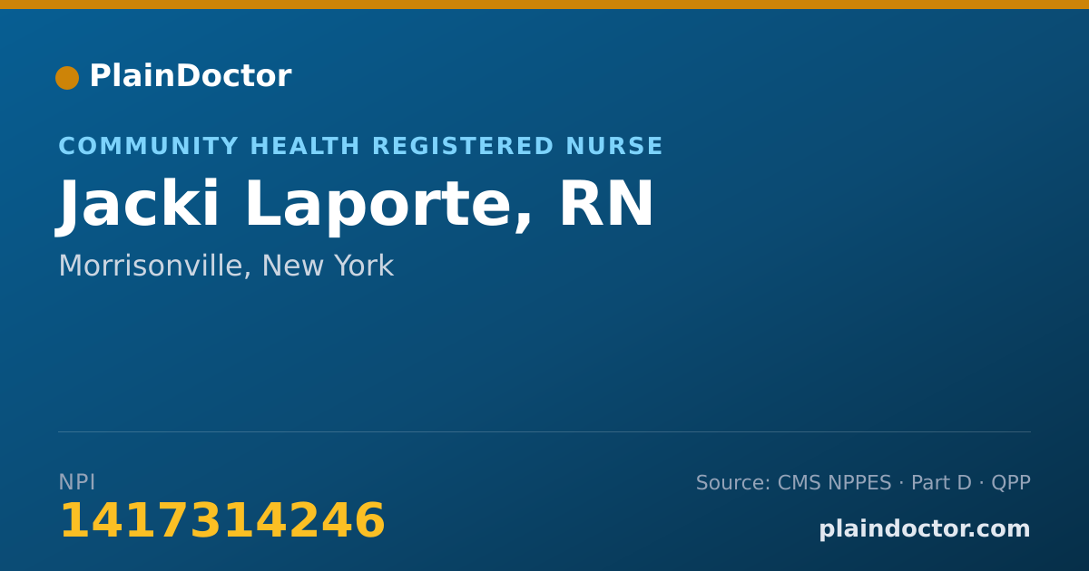 Shareable card for Jacki Laporte, RN - Community Health Registered Nurse, Morrisonville, NY