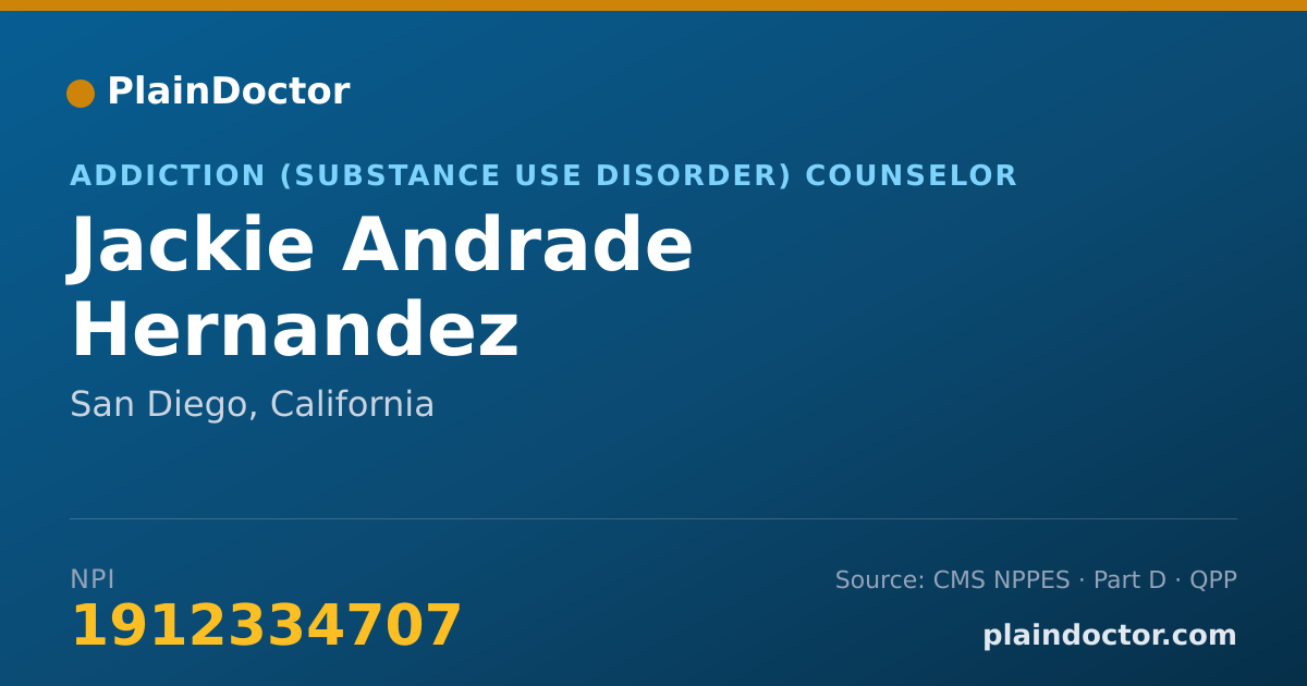 Shareable card for Jackie Andrade Hernandez - Addiction (Substance Use Disorder) Counselor, San Diego, CA