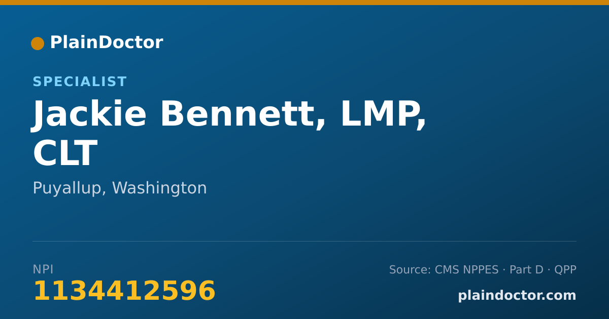Shareable card for Jackie Bennett, LMP, CLT - Specialist, Puyallup, WA