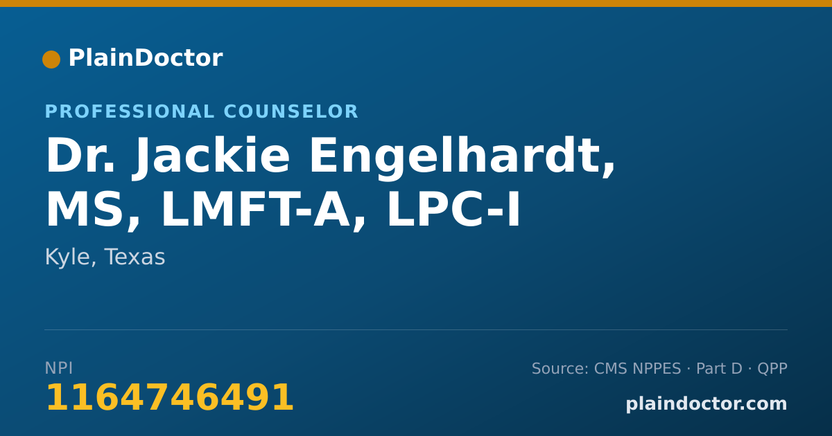 Shareable card for Jackie Engelhardt, MS, LMFT-A, LPC-I - Professional Counselor, Kyle, TX