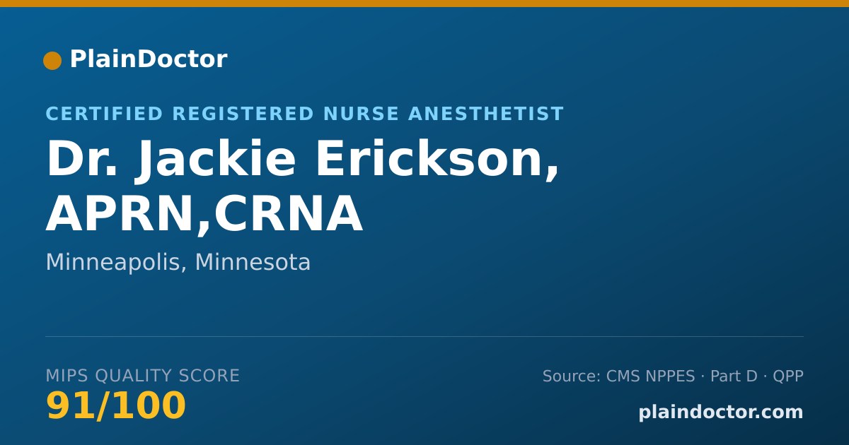 Shareable card for Jackie Erickson, APRN,CRNA - Certified Registered Nurse Anesthetist, Minneapolis, MN