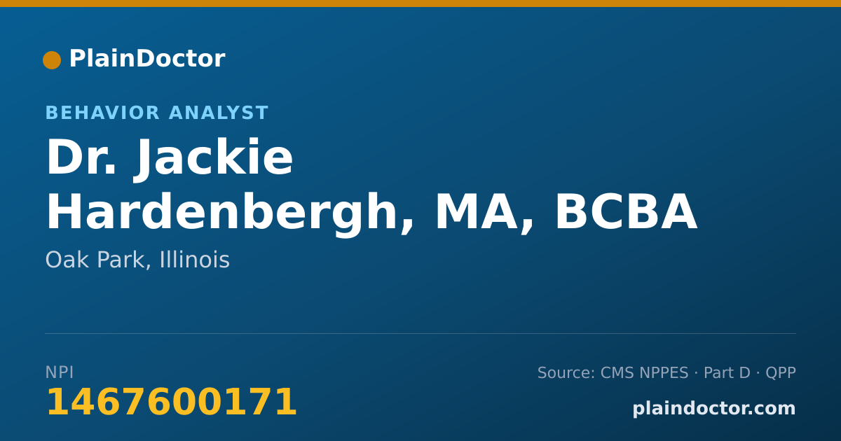Shareable card for Jackie Hardenbergh, MA, BCBA - Behavior Analyst, Oak Park, IL