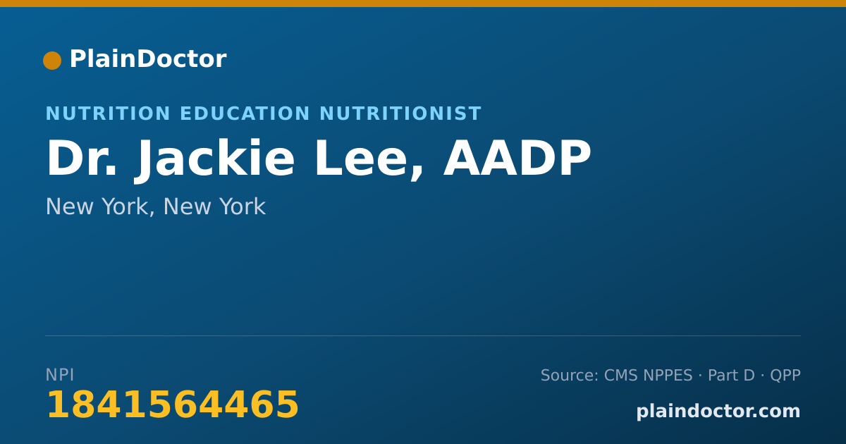 Shareable card for Jackie Lee, AADP - Nutrition Education Nutritionist, New York, NY