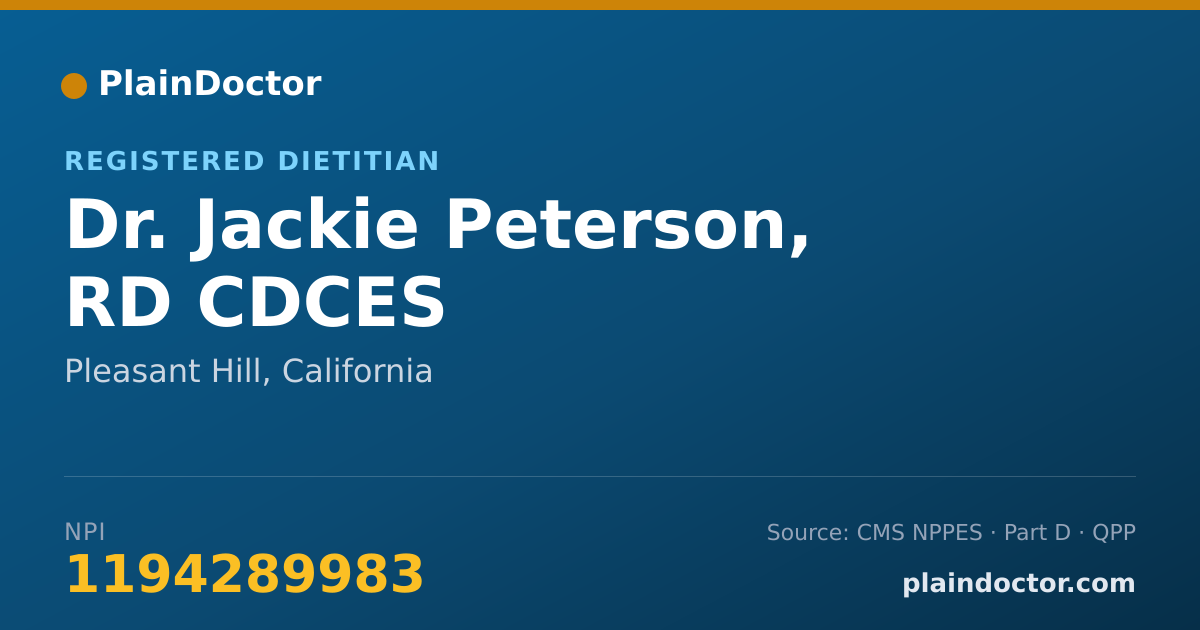 Shareable card for Jackie Peterson, RD CDCES - Registered Dietitian, Pleasant Hill, CA