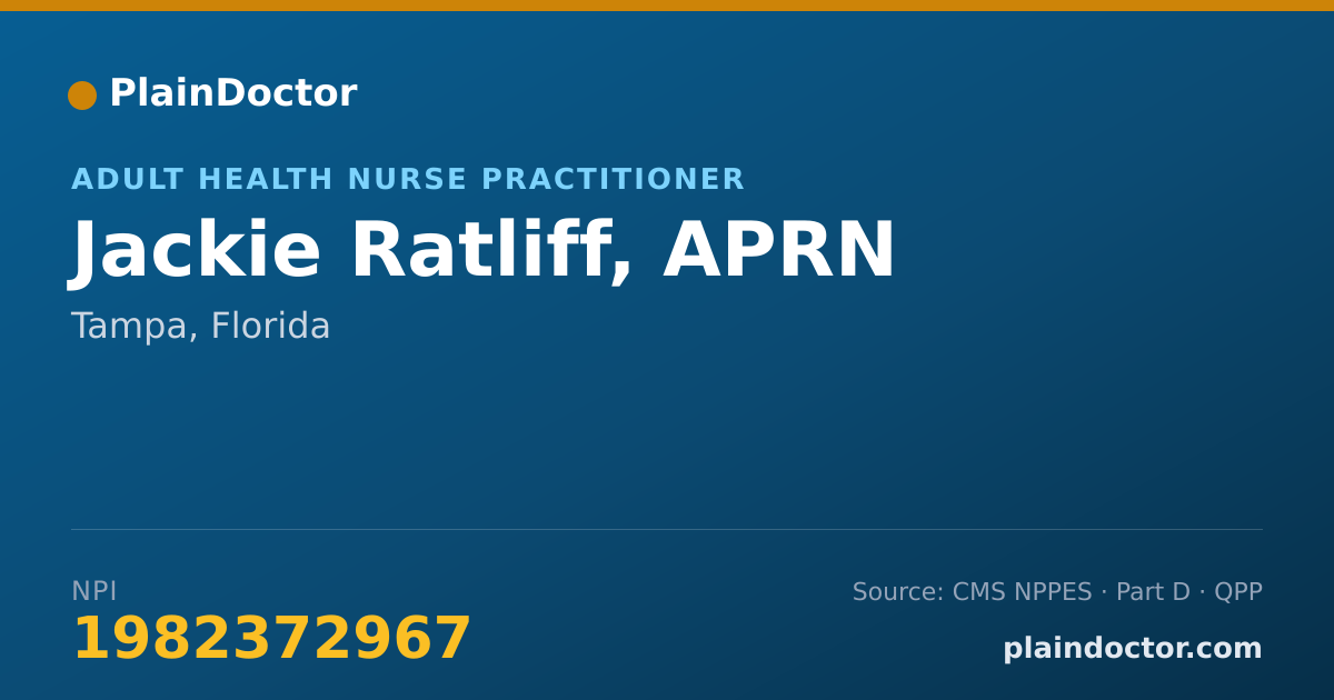 Shareable card for Jackie Ratliff, APRN - Adult Health Nurse Practitioner, Tampa, FL