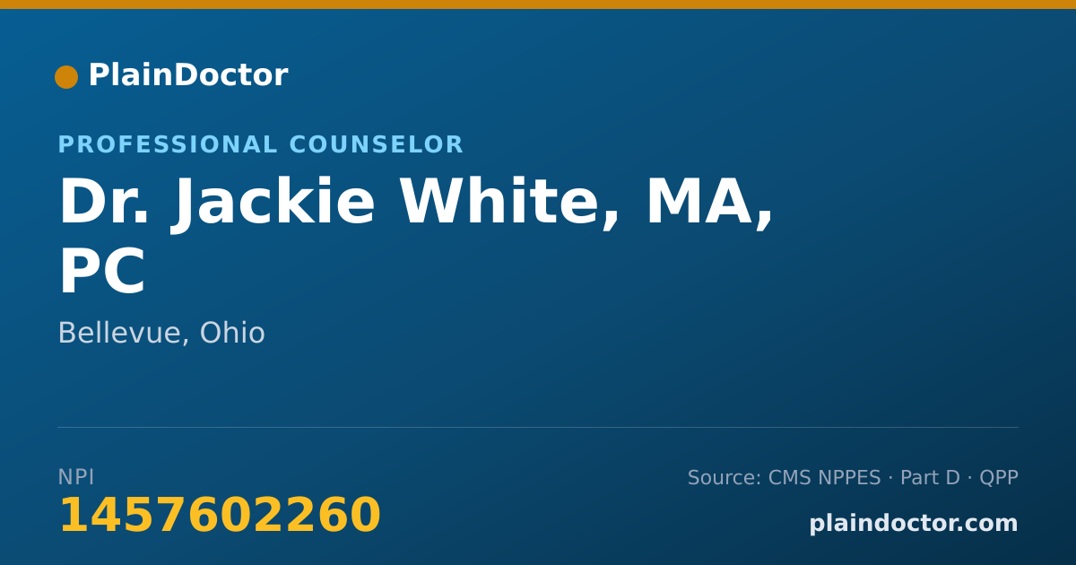 Shareable card for Jackie White, MA, PC - Professional Counselor, Bellevue, OH