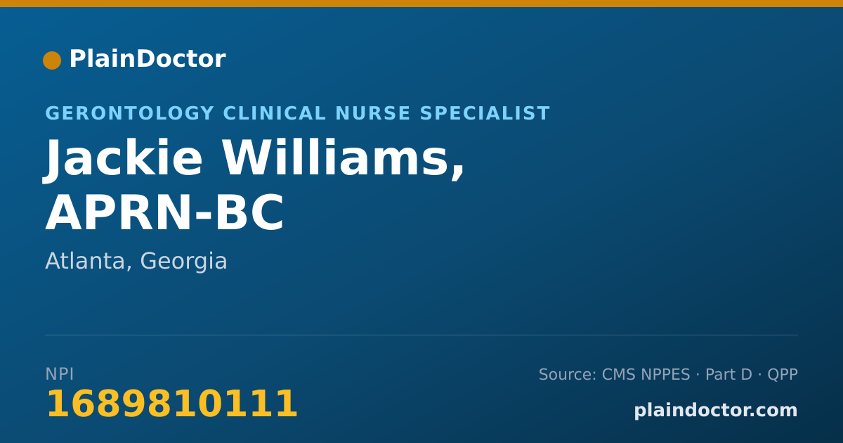 Shareable card for Jackie Williams, APRN-BC - Gerontology Clinical Nurse Specialist, Atlanta, GA