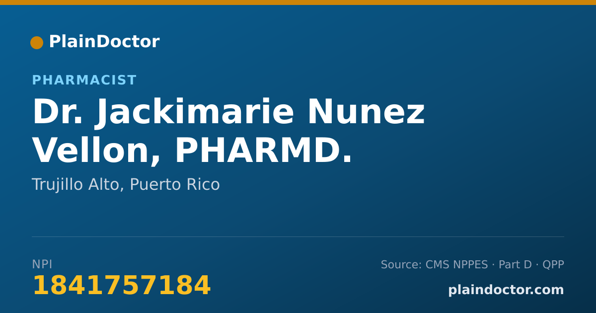 Shareable card for Jackimarie Nunez Vellon, PHARMD. - Pharmacist, Trujillo Alto, PR