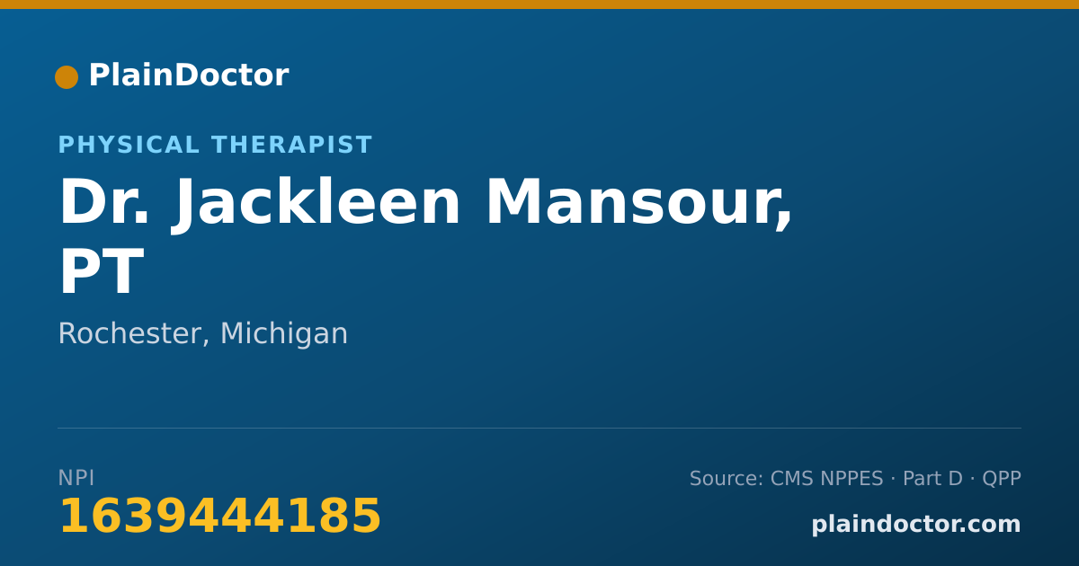 Shareable card for Jackleen Mansour, PT - Physical Therapist, Rochester, MI