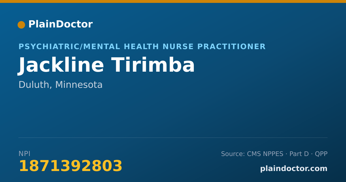 Shareable card for Jackline Tirimba - Psychiatric/Mental Health Nurse Practitioner, Duluth, MN