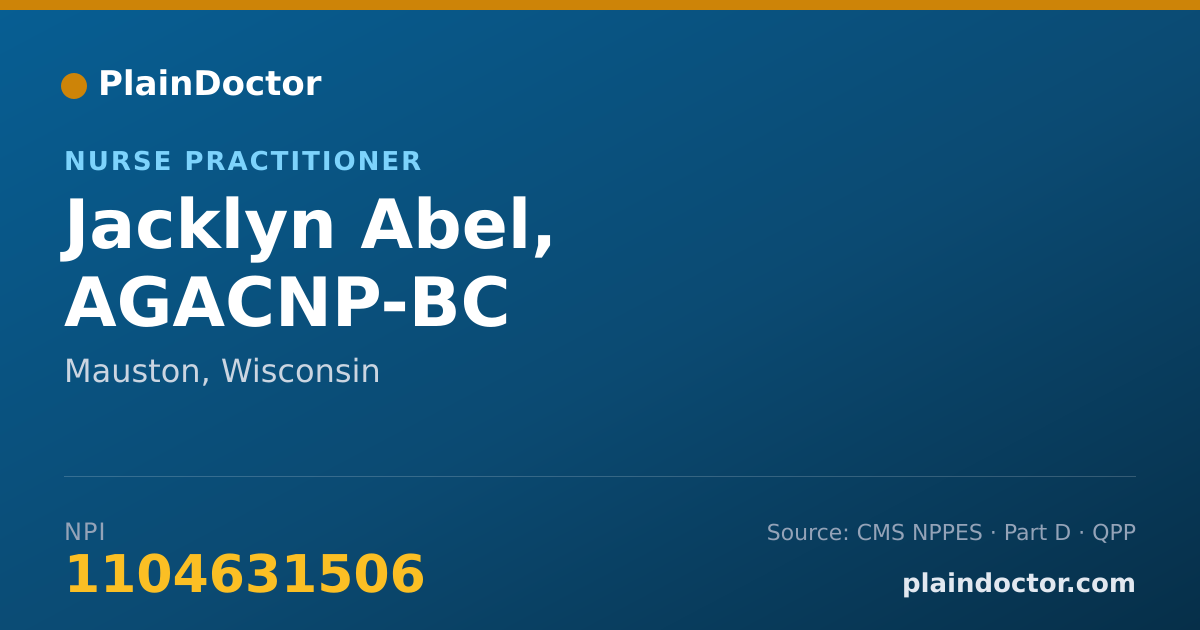 Shareable card for Jacklyn Abel, AGACNP-BC - Acute Care Nurse Practitioner, Mauston, WI