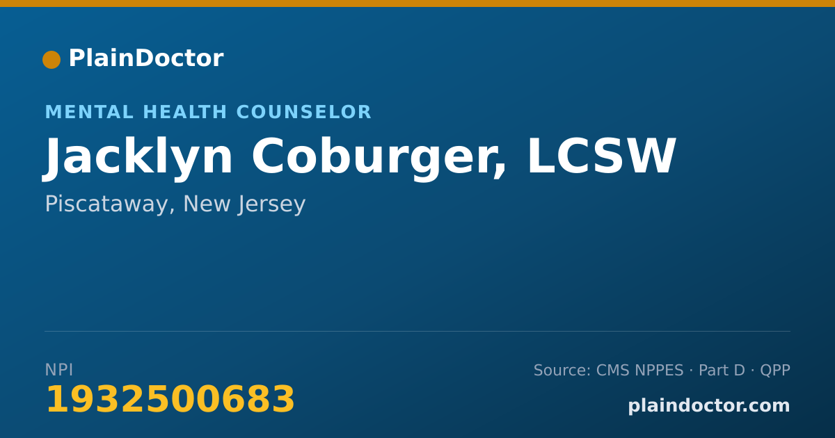 Shareable card for Jacklyn Coburger, LCSW - Mental Health Counselor, Piscataway, NJ