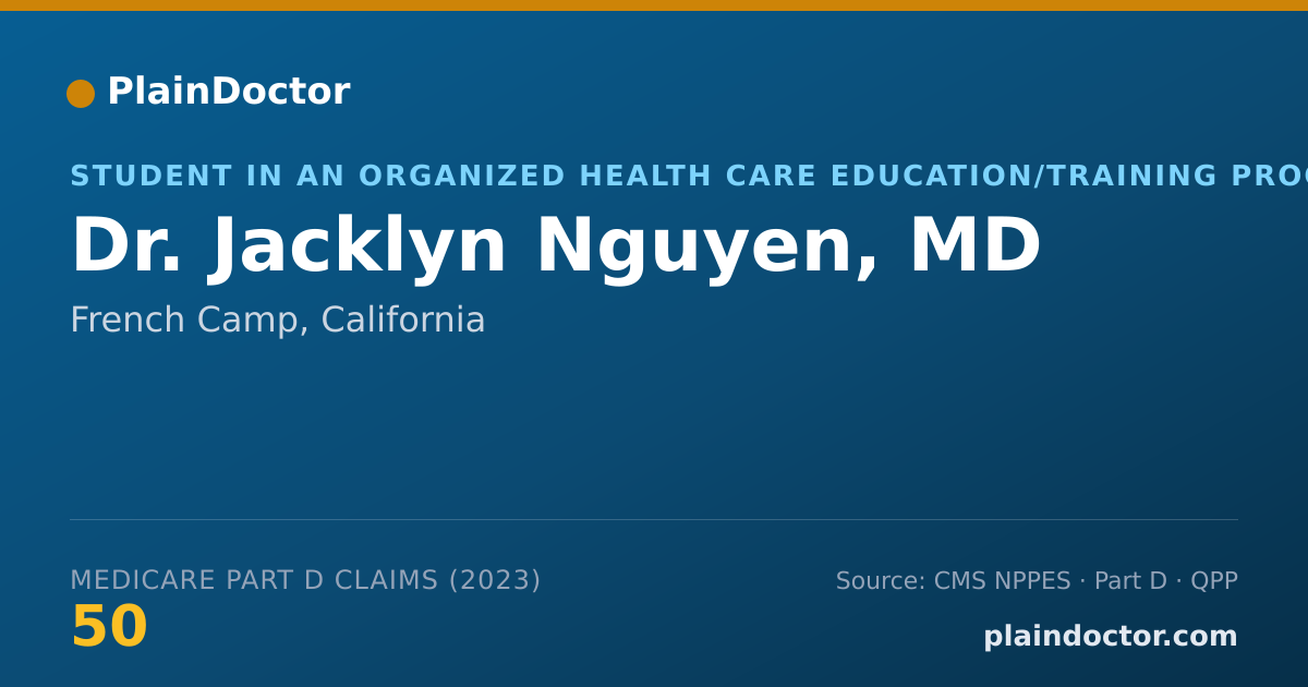Shareable card for Jacklyn Nguyen, MD - Student in an Organized Health Care Education/Training Program, French Camp, CA