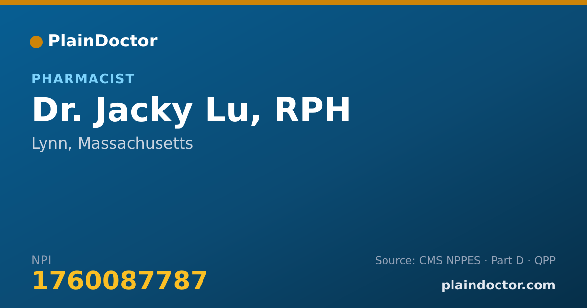Shareable card for Jacky Lu, RPH - Pharmacist, Lynn, MA
