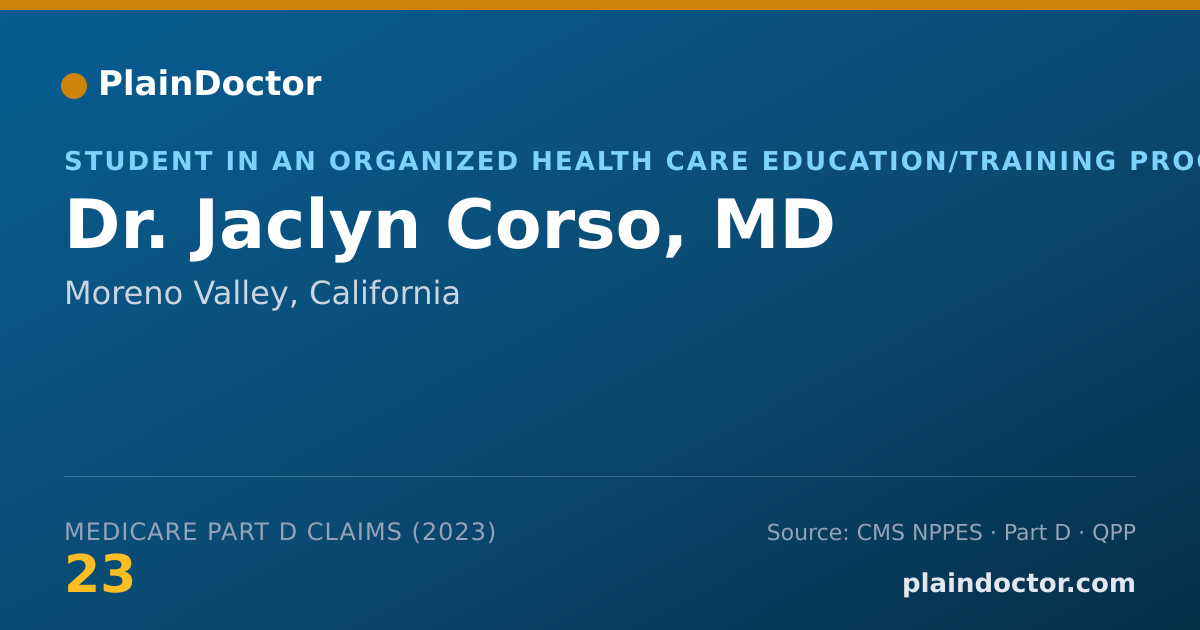 Shareable card for Jaclyn Corso, MD - Student in an Organized Health Care Education/Training Program, Moreno Valley, CA