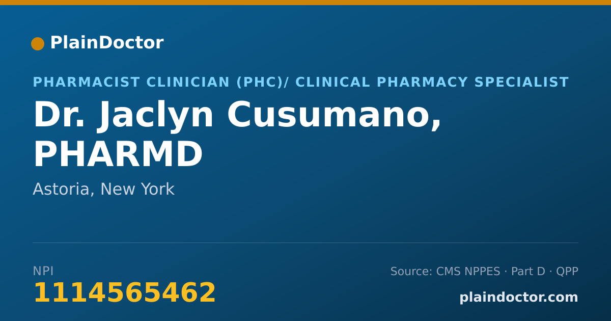 Shareable card for Jaclyn Cusumano, PHARMD - Pharmacist Clinician (PhC)/ Clinical Pharmacy Specialist, Astoria, NY