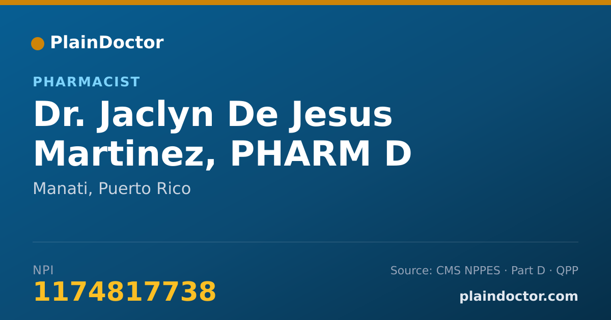 Shareable card for Jaclyn De Jesus Martinez, PHARM D - Pharmacist, Manati, PR