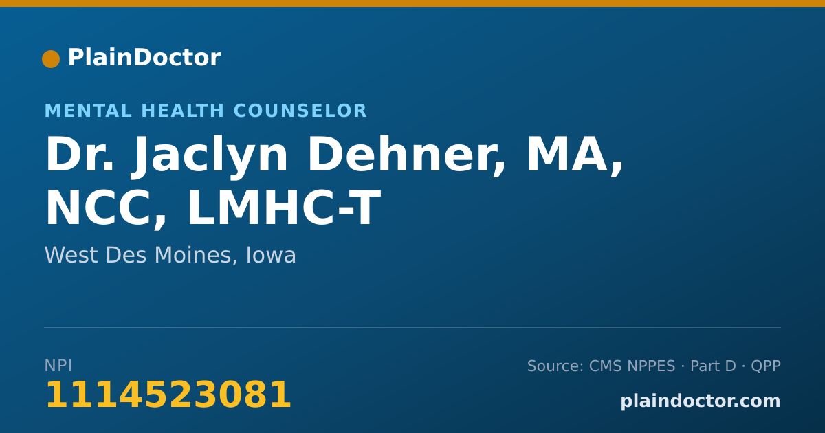 Shareable card for Jaclyn Dehner, MA, NCC, LMHC-T - Mental Health Counselor, West Des Moines, IA