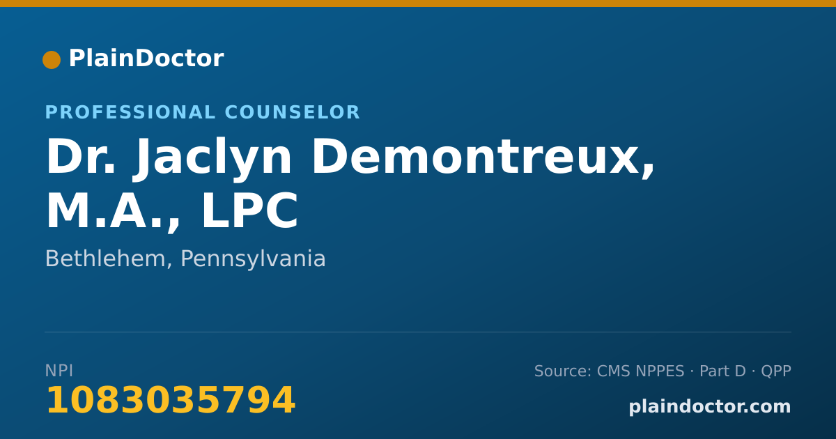 Shareable card for Jaclyn Demontreux, M.A., LPC - Professional Counselor, Bethlehem, PA