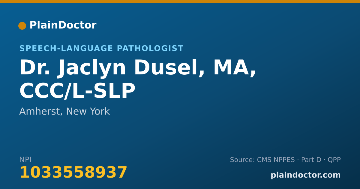 Shareable card for Jaclyn Dusel, MA, CCC/L-SLP - Speech-Language Pathologist, Amherst, NY