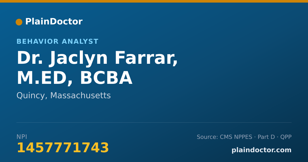 Shareable card for Jaclyn Farrar, M.ED, BCBA - Behavior Analyst, Quincy, MA