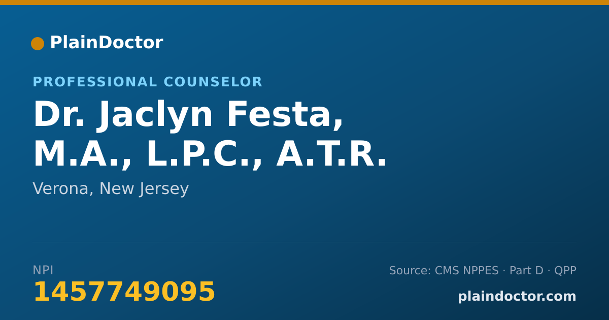 Shareable card for Jaclyn Festa, M.A., L.P.C., A.T.R. - Professional Counselor, Verona, NJ