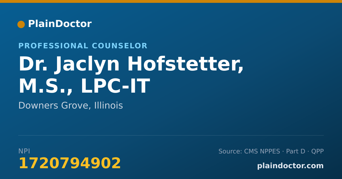 Shareable card for Jaclyn Hofstetter, M.S., LPC-IT - Professional Counselor, Downers Grove, IL