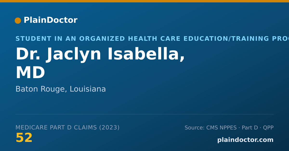 Shareable card for Jaclyn Isabella, MD - Student in an Organized Health Care Education/Training Program, Baton Rouge, LA