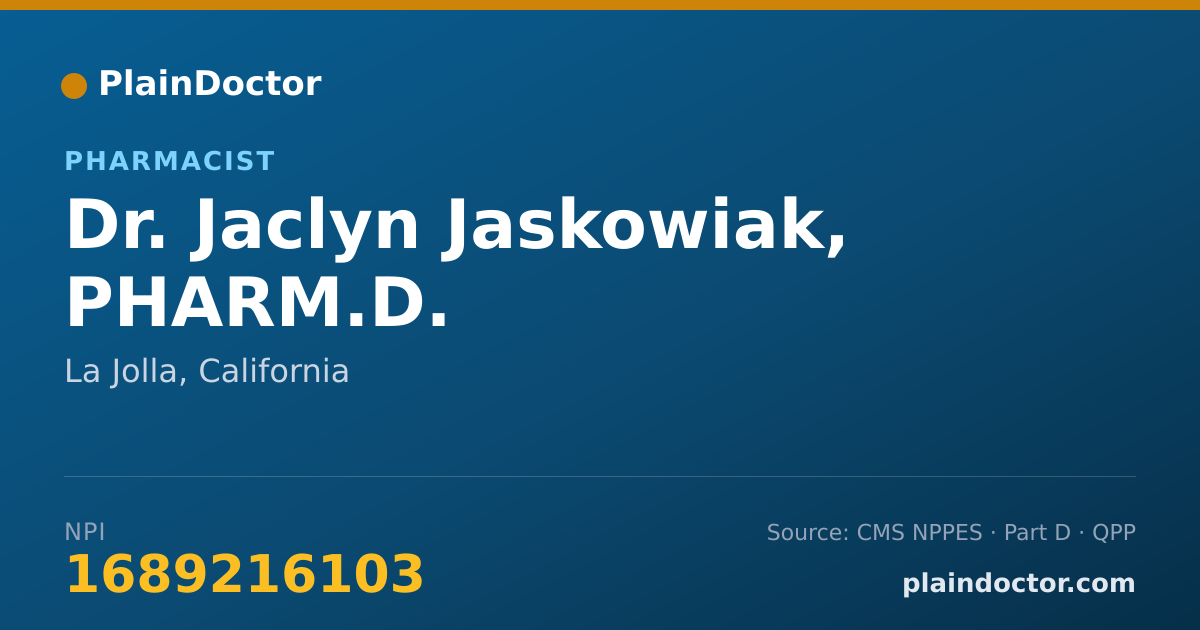 Shareable card for Jaclyn Jaskowiak, PHARM.D. - Pharmacist, La Jolla, CA