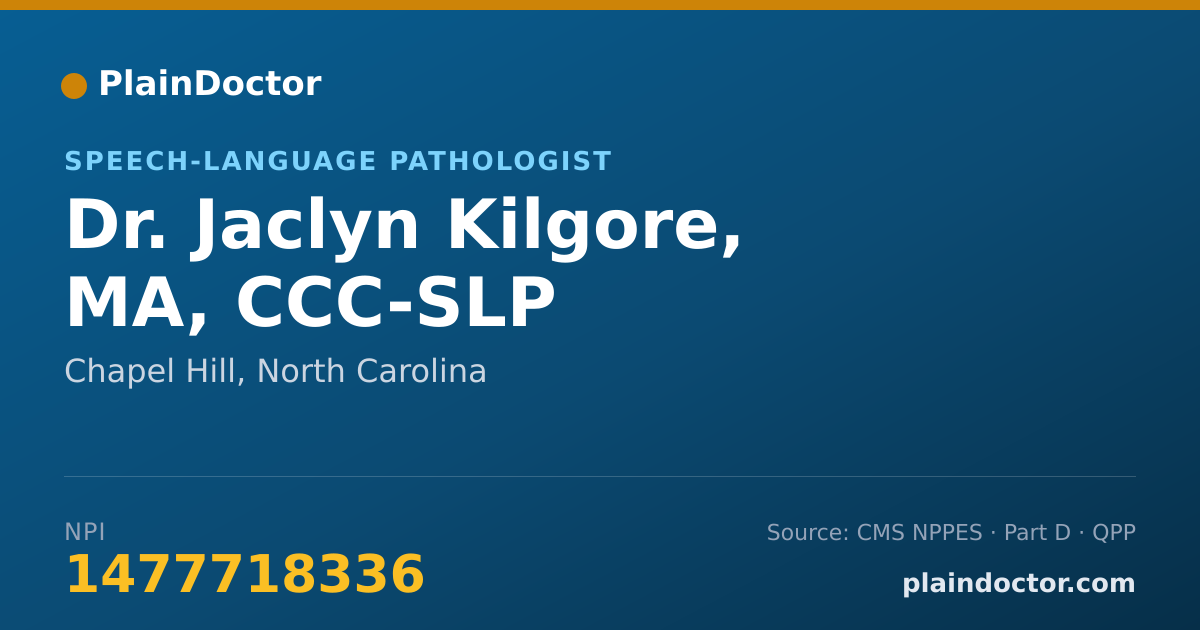 Shareable card for Jaclyn Kilgore, MA, CCC-SLP - Speech-Language Pathologist, Chapel Hill, NC
