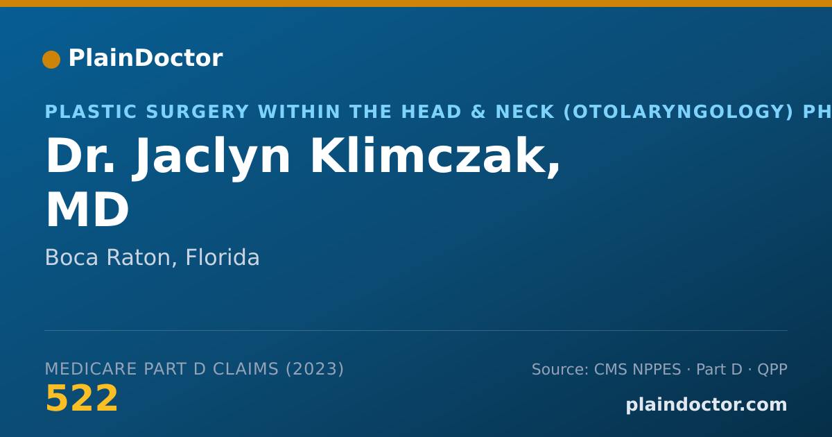 Shareable card for Jaclyn Klimczak, MD - Plastic Surgery within the Head & Neck (Otolaryngology) Physician, Boca Raton, FL