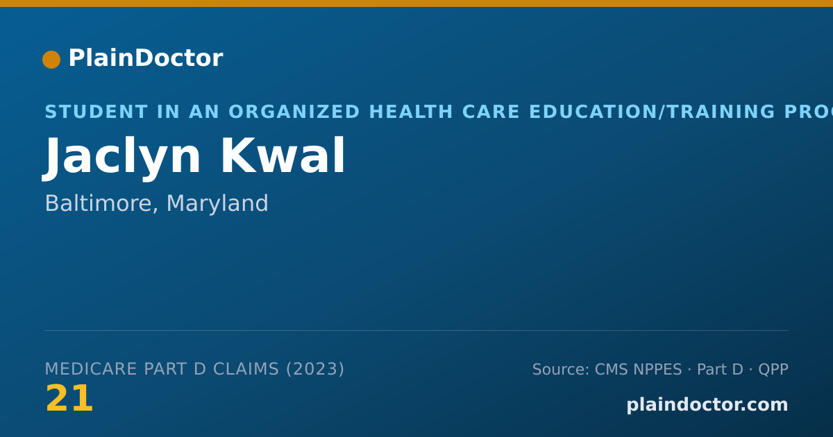 Shareable card for Jaclyn Kwal - Student in an Organized Health Care Education/Training Program, Baltimore, MD