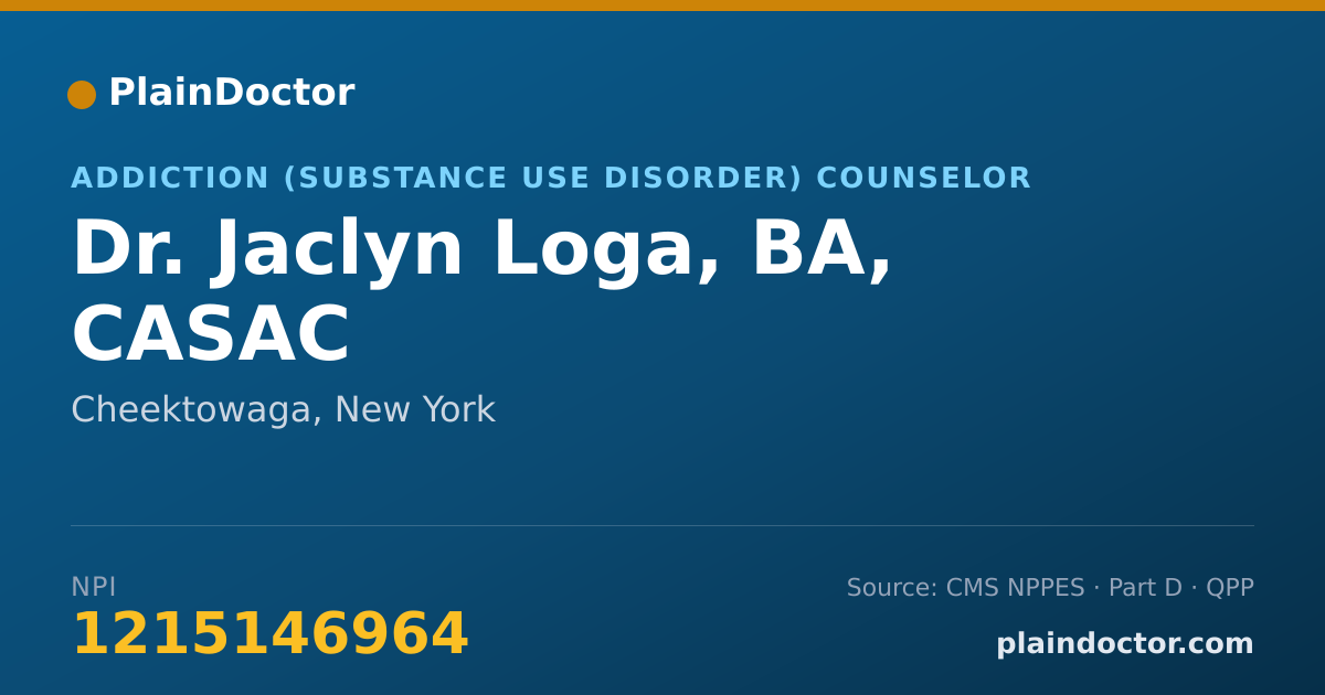 Shareable card for Jaclyn Loga, BA, CASAC - Addiction (Substance Use Disorder) Counselor, Cheektowaga, NY