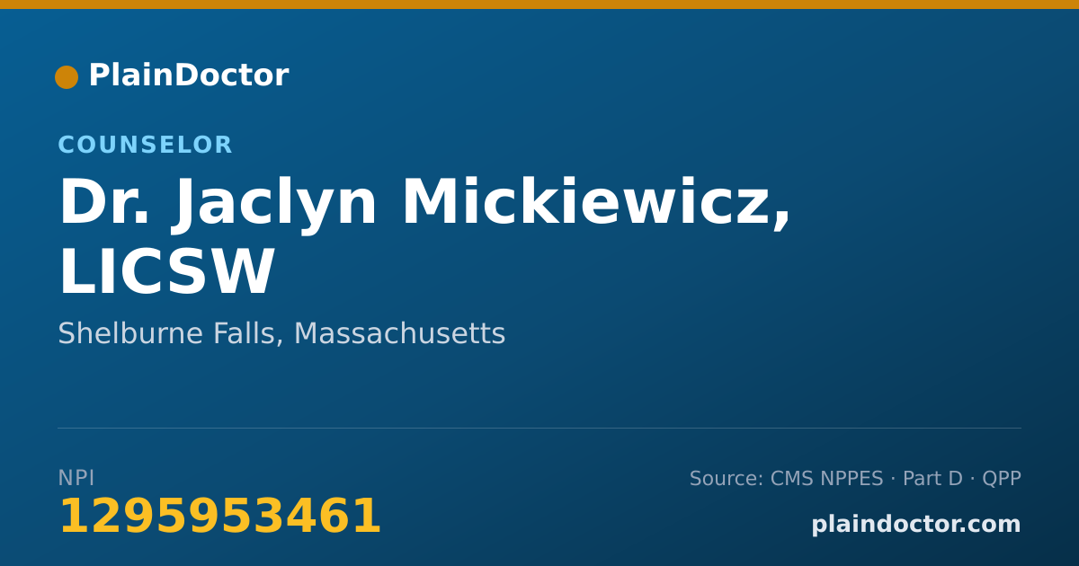 Shareable card for Jaclyn Mickiewicz, LICSW - Counselor, Shelburne Falls, MA