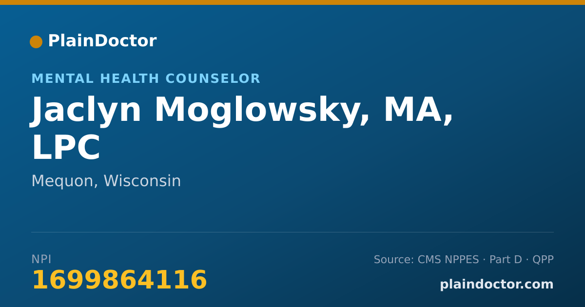 Shareable card for Jaclyn Moglowsky, MA, LPC - Mental Health Counselor, Mequon, WI
