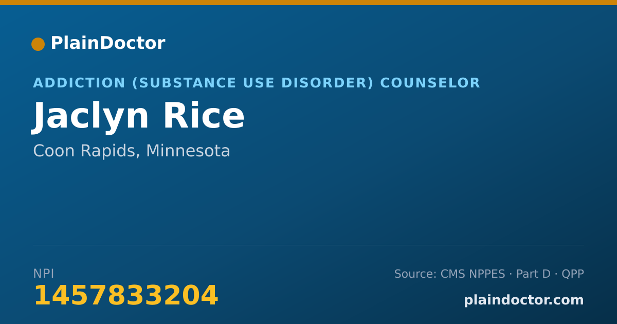 Shareable card for Jaclyn Rice - Addiction (Substance Use Disorder) Counselor, Coon Rapids, MN