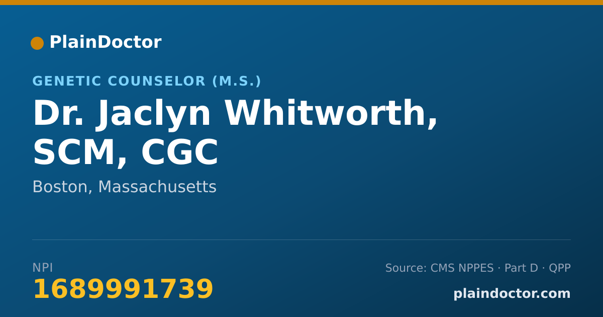 Shareable card for Jaclyn Whitworth, SCM, CGC - Genetic Counselor (M.S.), Boston, MA