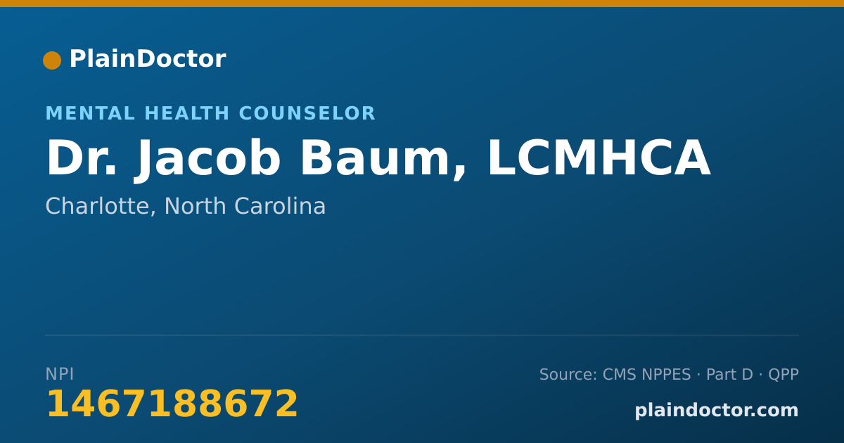 Shareable card for Jacob Baum, LCMHCA - Mental Health Counselor, Charlotte, NC