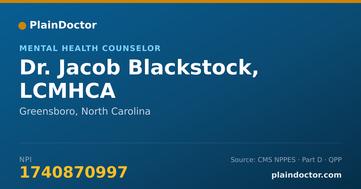 Shareable card for Jacob Blackstock, LCMHCA - Mental Health Counselor, Greensboro, NC