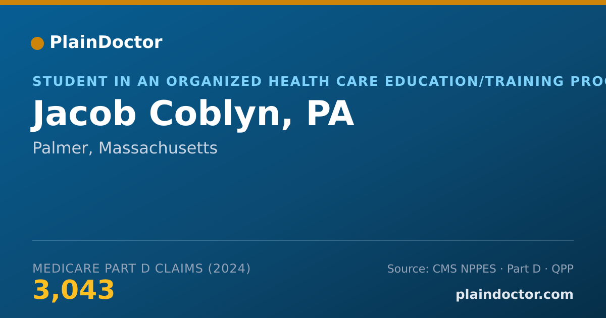 Shareable card for Jacob Coblyn, PA - Student in an Organized Health Care Education/Training Program, Palmer, MA