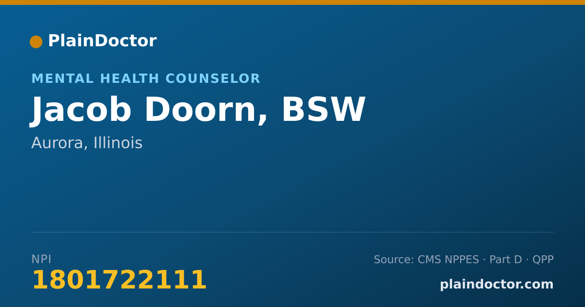 Shareable card for Jacob Doorn, BSW - Mental Health Counselor, Aurora, IL