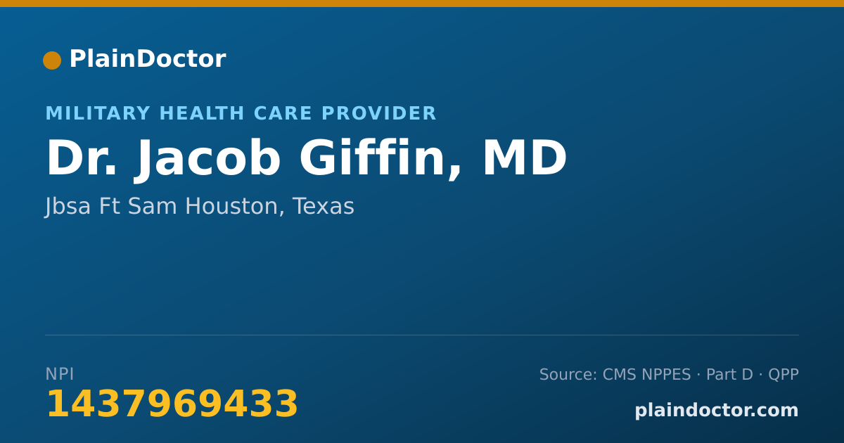 Shareable card for Jacob Giffin, MD - Military Health Care Provider, Jbsa Ft Sam Houston, TX