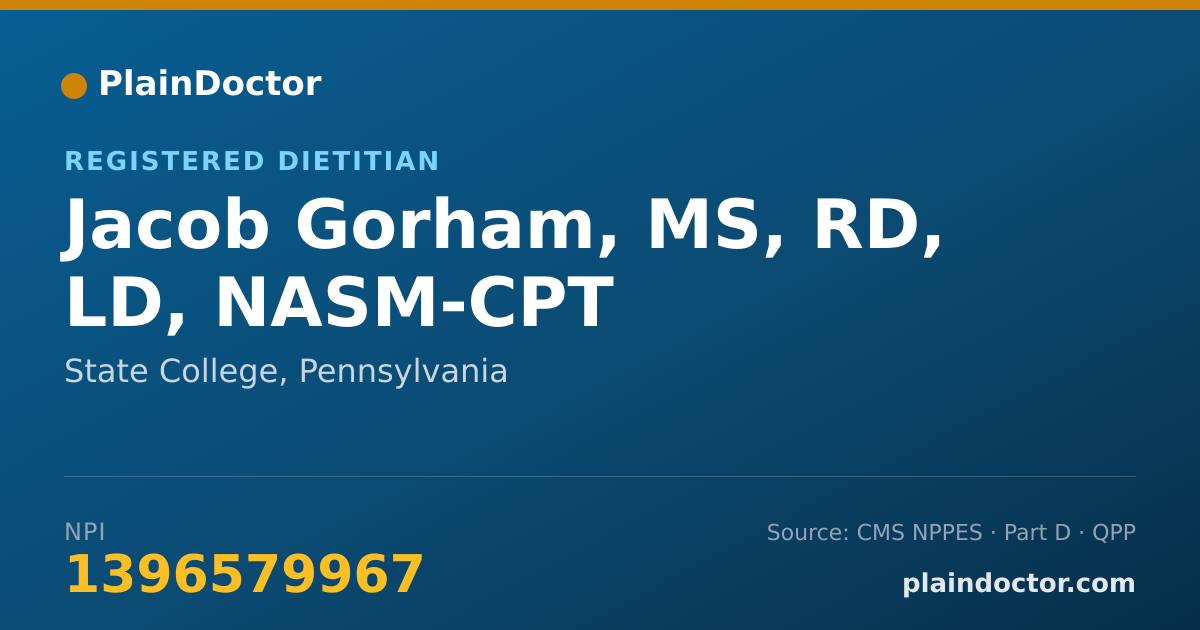 Shareable card for Jacob Gorham, MS, RD, LD, NASM-CPT - Registered Dietitian, State College, PA