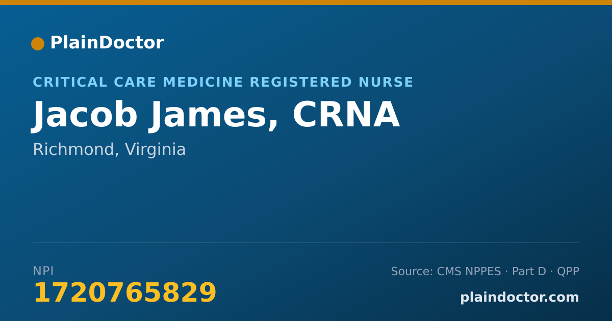 Shareable card for Jacob James, CRNA - Critical Care Medicine Registered Nurse, Richmond, VA