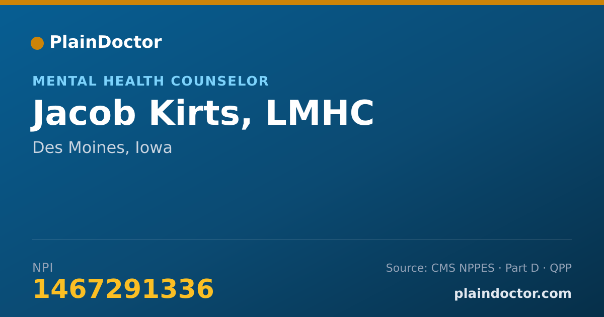 Shareable card for Jacob Kirts, LMHC - Mental Health Counselor, Des Moines, IA
