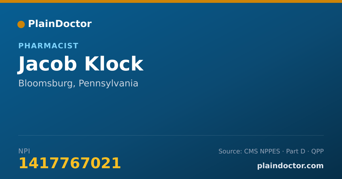 Shareable card for Jacob Klock - Pharmacist, Bloomsburg, PA