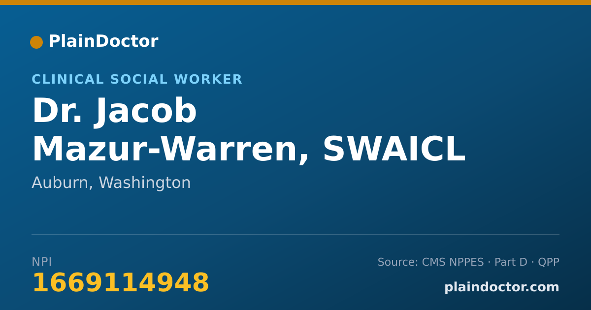 Shareable card for Jacob Mazur-Warren, SWAICL - Clinical Social Worker, Auburn, WA