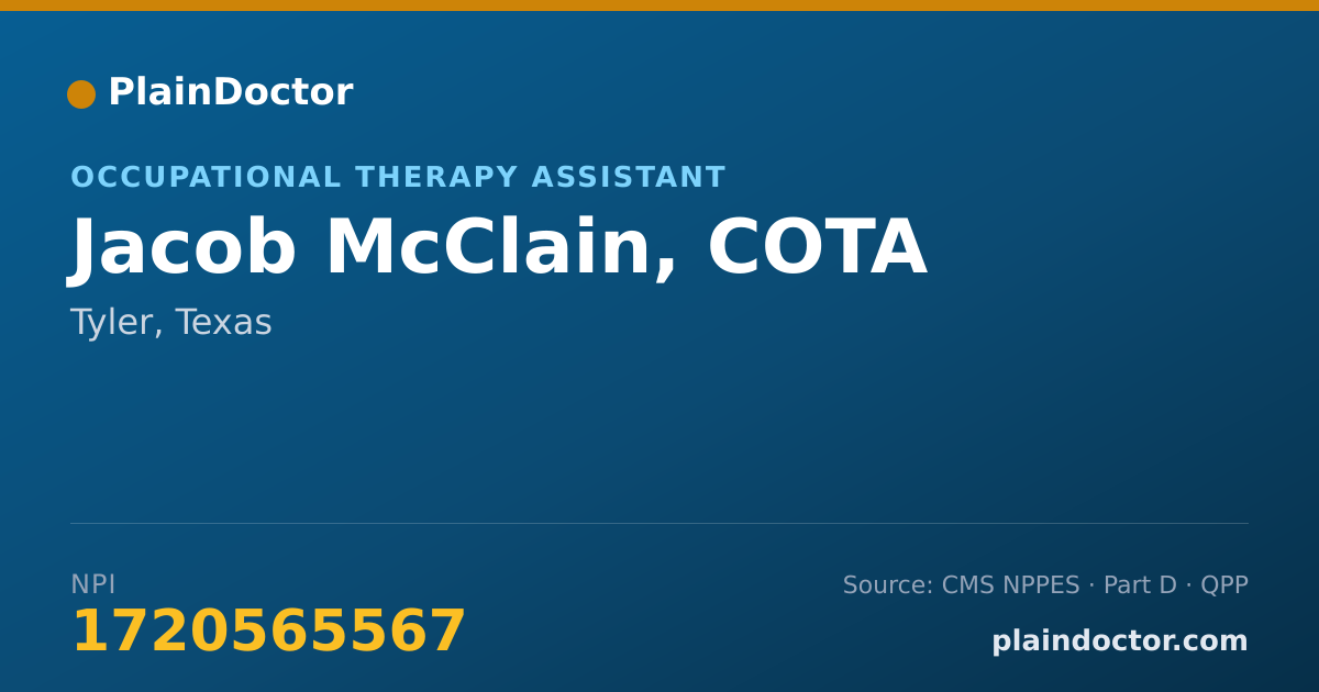 Shareable card for Jacob McClain, COTA - Occupational Therapy Assistant, Tyler, TX