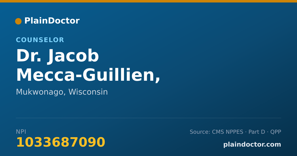 Shareable card for Jacob Mecca-Guillien, SAC-IT, LPC - Counselor, Mukwonago, WI