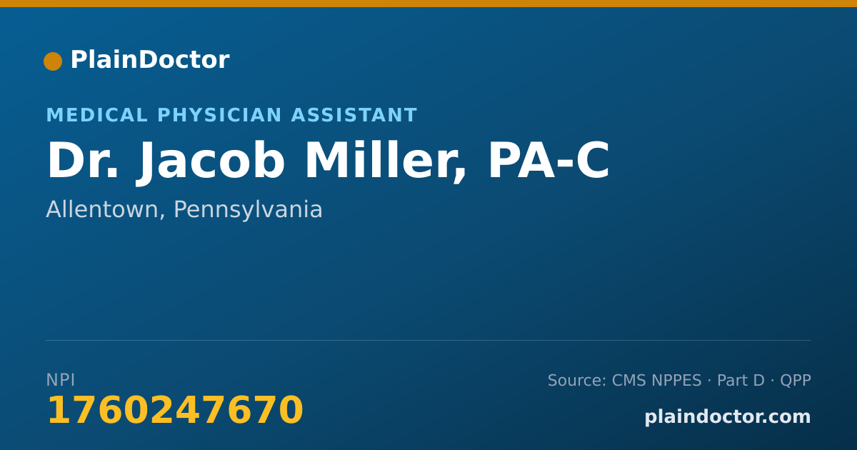 Shareable card for Jacob Miller, PA-C - Medical Physician Assistant, Allentown, PA